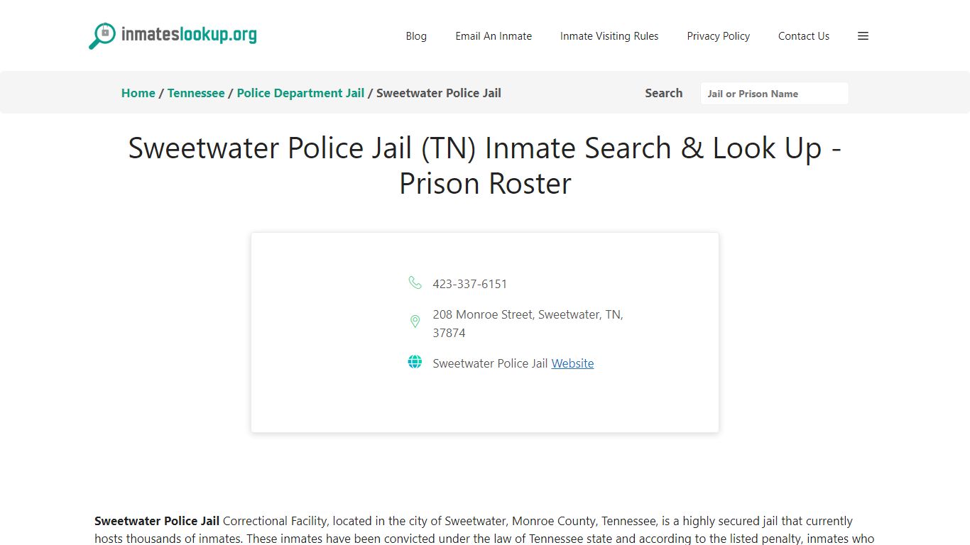 Sweetwater Police Jail (TN) Inmate Search & Look Up - Prison Roster